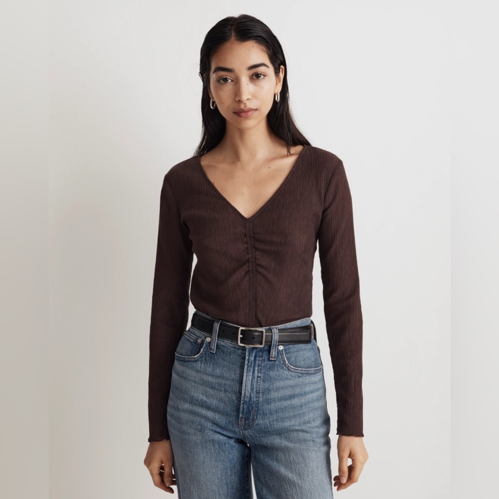 Madewell Brown V-Neck Blouse